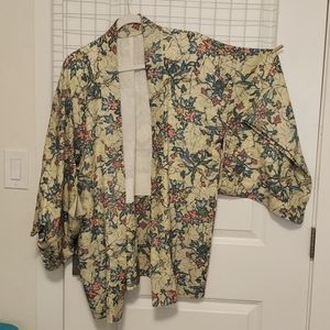 Yellow floral print vintage kimono jacket